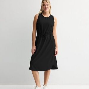 TEK Gear Black Sleeveless midi drawstring dress black women large zipper pockets